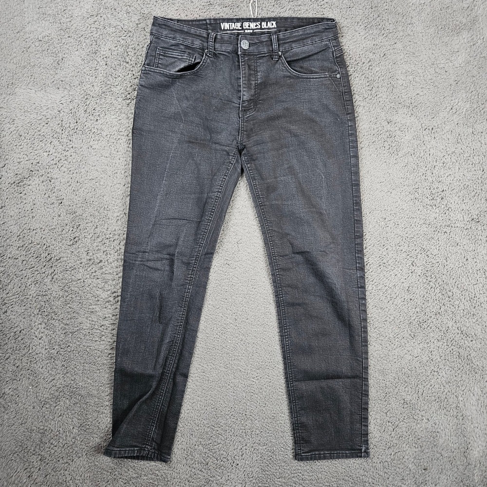 Vintage Genes Black Mens Slim Fit Jeans 36x32 Faded Black Stretch Denim